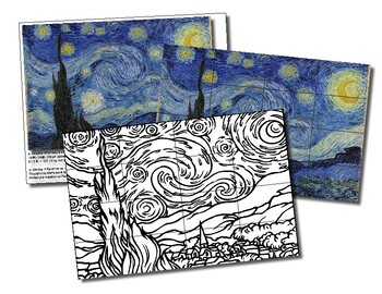 Preview of Art History Van Gogh Starry Night Collaborative Group Team Coloring Bulletin+