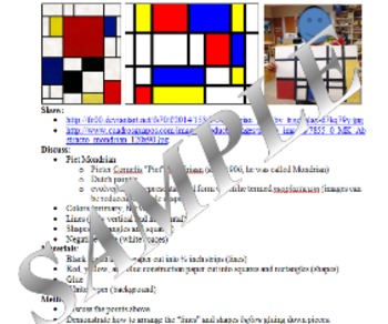 Preview of Art Lesson - PIET MONDRIAN Collage (1st/3rd)