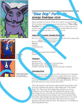Preview of Art Lesson - Blue Dog portrait George Rodrigue (elementary) common core content