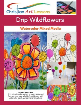 Preview of Art Lesson - Drip Watercolor Mixed Media Wildflower