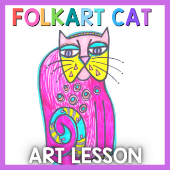 Preview of Art Lesson: Folk Art Cat | Sub Plans, Early Finishers, No Prep