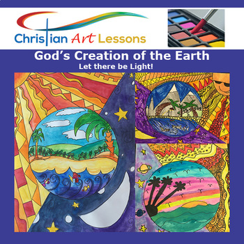Preview of Art Lesson: Let there be Light! Earth Day Watercolor drawing & painting lesson