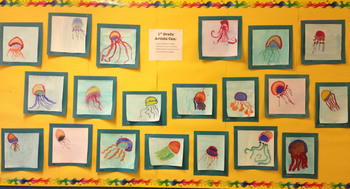 Elementary Art Lesson Plan. Painting with Line. Jellyfish with watercolor
