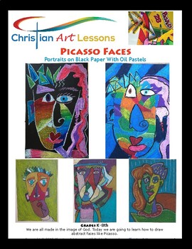 Preview of Art Lesson: Picasso Faces - Portraits on Black Paper With Oil Pastels