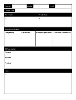 Art Lesson Plan Template by Wonderbrooks Art | Teachers Pay Teachers