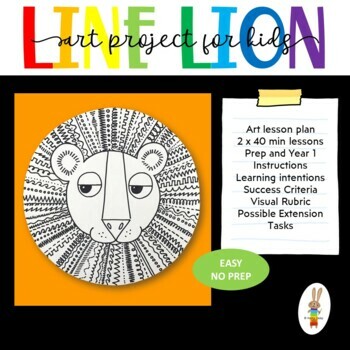 Preview of Art Lesson Plan for Elementary School - Line Lion