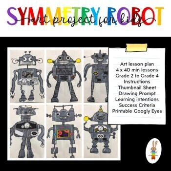 Preview of Art Lesson Plan for Elementary School - Symmetry Robots