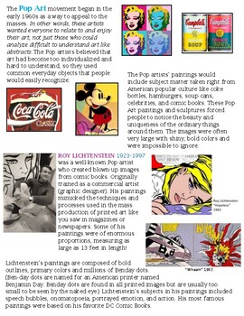 Preview of Pop Art Lesson with Printables: Roy Lichtenstein Style