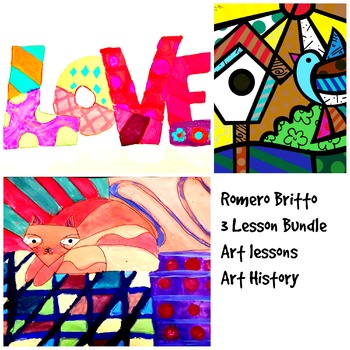 Preview of Romero Britto Art Lesson Bundle K-6 Art Project with Art History