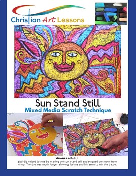 Preview of Art Lesson - Sun Stand Still - Mixed Media Scratch Oil Pastel Technique