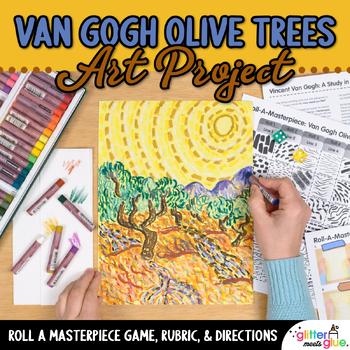 Preview of Van Gogh Olive Trees Art Project: Roll A Dice Game, Exit Tickets, Coloring Page