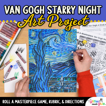 Preview of Van Gogh Starry Night Art Lesson: Roll A Dice Game & Directed Drawing Project