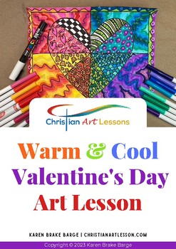 Preview of Art Lesson - Warm & Cool Valentine's Day Art Lesson