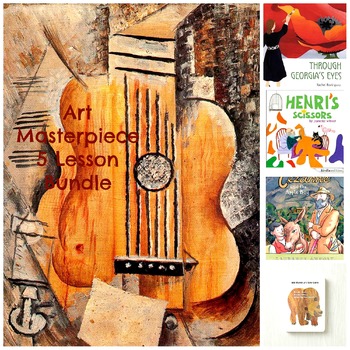 Preview of Art Lessons 5 Lesson Bundle Matisse Picasso Carle O'Keefe Cezanne History ELA