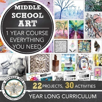 Preview of Elementary, Middle School Art Projects, Year Curriculum, Art Lessons, Activities