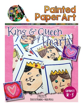 Preview of Art Lessons:Valentine's Day King & Queen of Hearts-Directed Drawing, Mixed Media