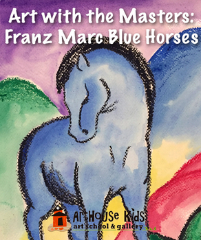 Preview of Art Masters: Franz Marc Blue Horses Art History Lesson | Oil Pastel & Watercolor