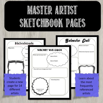 Preview of Art Masters Sketchbook activity pages