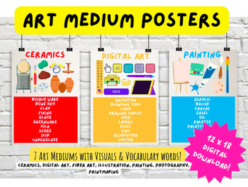 Preview of Art Medium Vocabulary Poster Pack - Art Teacher Decor - Discount in bio
