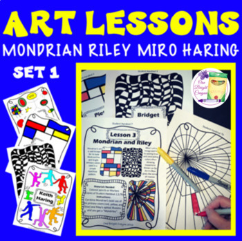 Preview of Art Lesson Mondrian, Riley, Haring, Miro