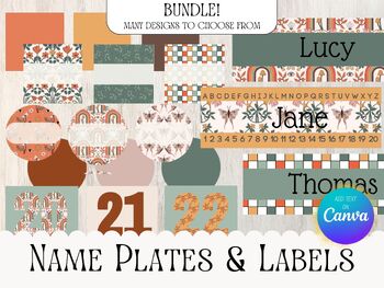 Preview of Art Nouveau Patterned Desk Tags, Cottage Core Bin Labels, Autumn Fall Labels