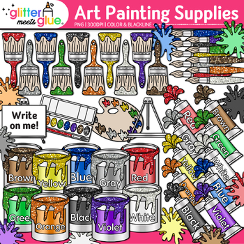 Preview of Art Painting Supplies Clipart: Art Class Tools, Materials Clip Art Comm. Use PNG