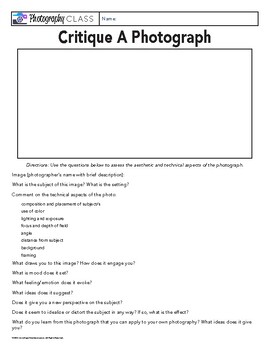 Preview of Art Photography Critique Analysis 20 Questions Worksheet Handout Lesson