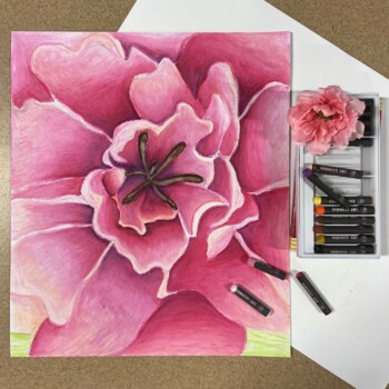 Preview of Art Project/Lesson: Oil Pastel Painting Inspired by Georgia O'Keeffe's Flowers