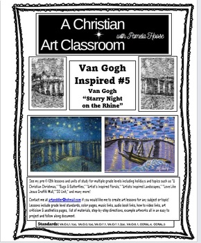Preview of Art Project Lesson Van Gogh's "Starry Night on the Rhine" w/Close Read
