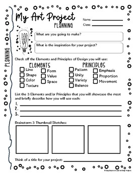 Preview of Art Project Planning Worksheet | Student Art Project Planner | Art Template