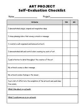 Preview of Art Project Self-Evaluation Checklist (EDITABLE)