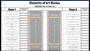 Preview of Art Race Car Game - Elements of Art 