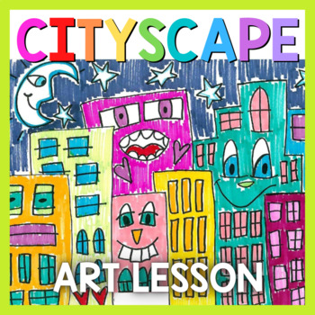 Preview of Art Lesson: James Rizzi Cityscape | Art Project for Kids with Writing Activities