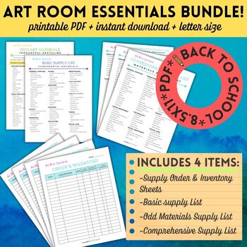 Preview of Art Room Essentials Printable Bundle - Supply & Inventory sheets + Supply Lists!
