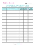 Art Room Essentials Supply Order & Inventory Printable Sheets
