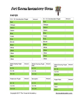 Preview of Art Room Inventory Form