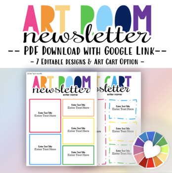 Preview of Art Cart or Art Room Newsletter PDF with Google Slides Link