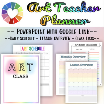 Preview of Art Teacher Planner, Schedule, Lesson Overview, Class Lists for Attendance