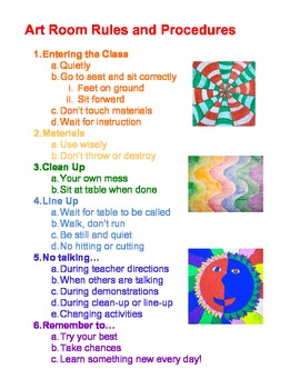 Preview of Art Room Rules and Procedures