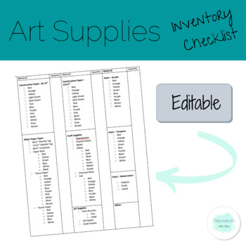 Preview of Art Room Supply Checklist - Editable