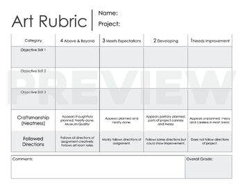 Preview of Online, Art Rubric, Visual Art Rubric, Elementary Rubric, Middle School Rubric