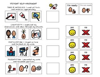 Preview of Art Rubric and Self Assessment Special Education