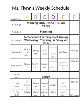 Preview of Art Schedule Editable Set Up