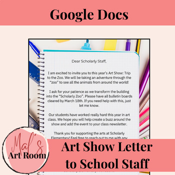 Preview of Art Show Letter to School Staff