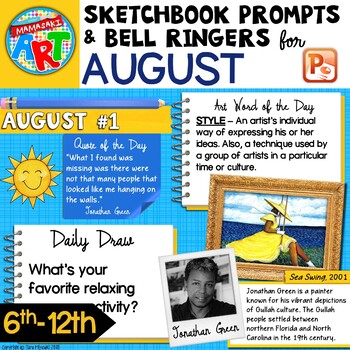 Preview of Art Sketchbook Prompts and Bell Ringers- AUGUST