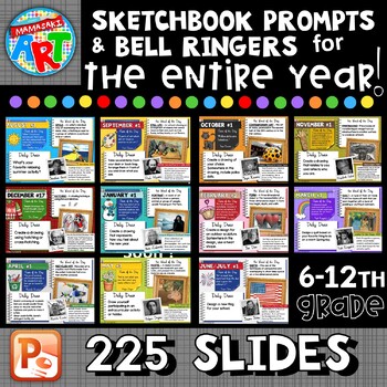 Preview of Art Sketchbook Prompts and Bell Ringers BUNDLE for the ENTIRE YEAR!