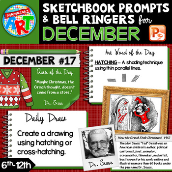 Preview of Art Sketchbook Prompts and Bell Ringers- DECEMBER