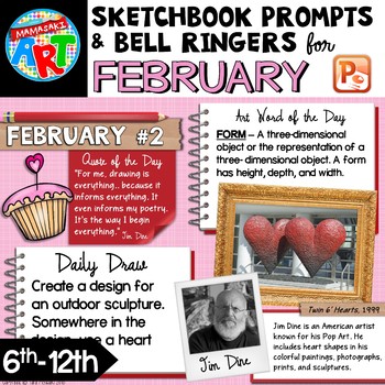 Preview of Art Sketchbook Prompts and Bell Ringers- FEBRUARY
