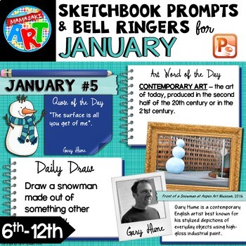 Preview of Art Sketchbook Prompts and Bell Ringers- JANUARY