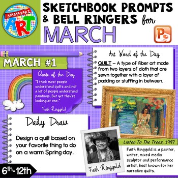 Preview of Art Sketchbook Prompts and Bell Ringers- MARCH